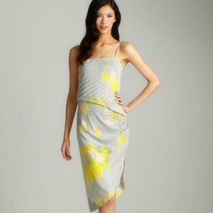 Halston Heritage Asymmetrical Slip Dress Blue Yellow Size 2
